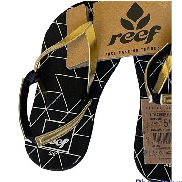 Reef Bliss-ful Baby Toddler Sandals Flip Flops Black Gold Strap - NWT - Picture 4 of 6